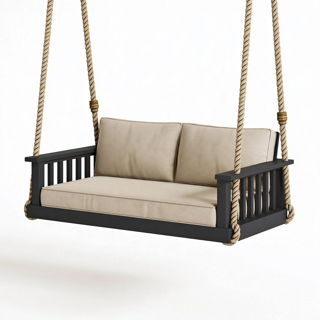 Huśtawka ogrodowa 150 x 70 x 55 cm z drewnianą ramą czarno-beżowa