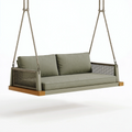 Wisząca sofa ogrodowa 160 x 80 x 60 cm z plecionymi bokami w kolorze khaki