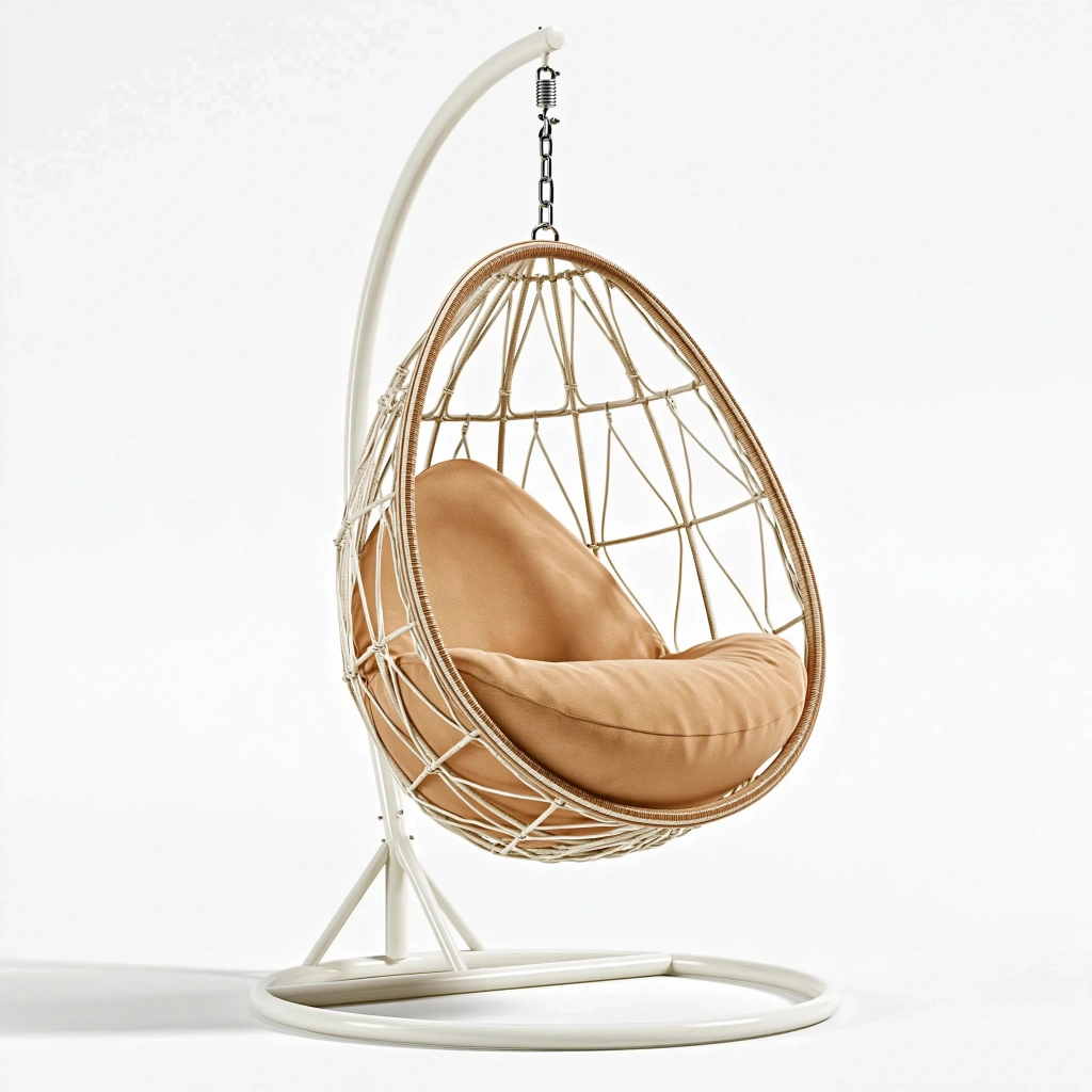Fotel wiszący 105 x 105 x 195 cm metalowy biało-beżowy do wnętrz