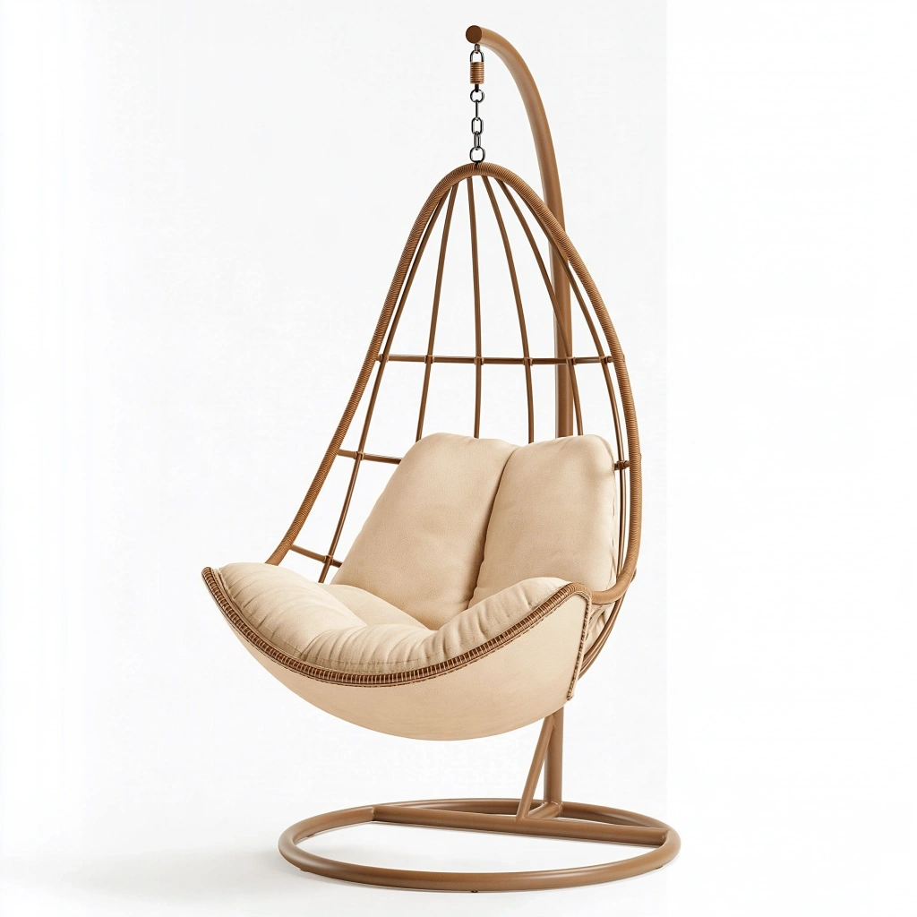 Fotel wiszący 105 x 105 x 195 cm metalowy brązowo-beżowy do wnętrz w stylu boho