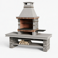 Grill ogrodowy murowany 180 x 75 x 220 cm z betonu i cegły szary z kominem i rusztem