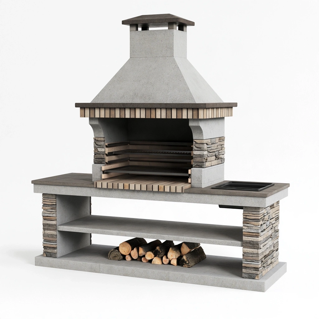 Grill ogrodowy murowany 200x70x220 cm betonowy szary ze zlewem