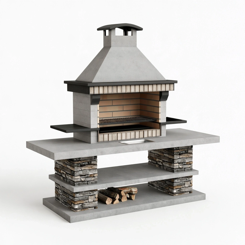 Grill ogrodowy betonowy 160 x 70 x 230 cm szary z rusztem w stylu murowanym