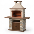 Grill ogrodowy murowany 180 x 90 x 230 cm z betonu cegły i kamienia beżowo brązowy rustykalny