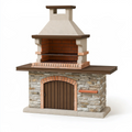 Grill ogrodowy 160 x 75 x 220 cm z cegły i stali beżowo brązowy z kominem