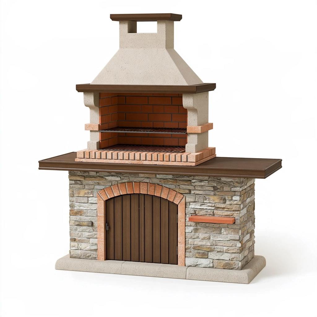 Grill ogrodowy 160 x 75 x 220 cm z cegły i stali beżowo brązowy z kominem